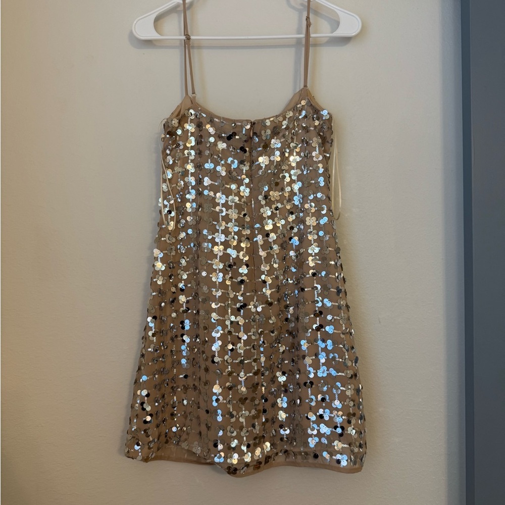 Zara Silver Sequin Beige Square Neck Mini Dress- Small - Picture 4 of 16